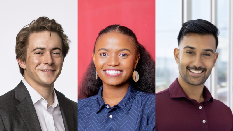 Head shots from left to right of Sanjeev Musuvathy, Fridah Mbwaya and Jasper Schutt.